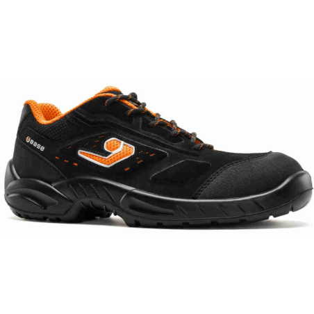 Base - Baskets de sécurité basses en cuir velours noir et orange ARENAL S1PS