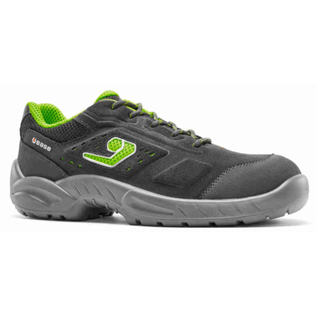 Base - Baskets de sécurité basses en cuir velours gris et vert CADORNA S1PS