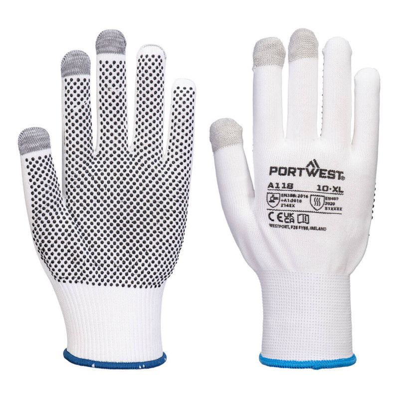 Portwest - Gants Grip Jauge 13 en PVC avec picots pour écran tactile (Pack de 12)