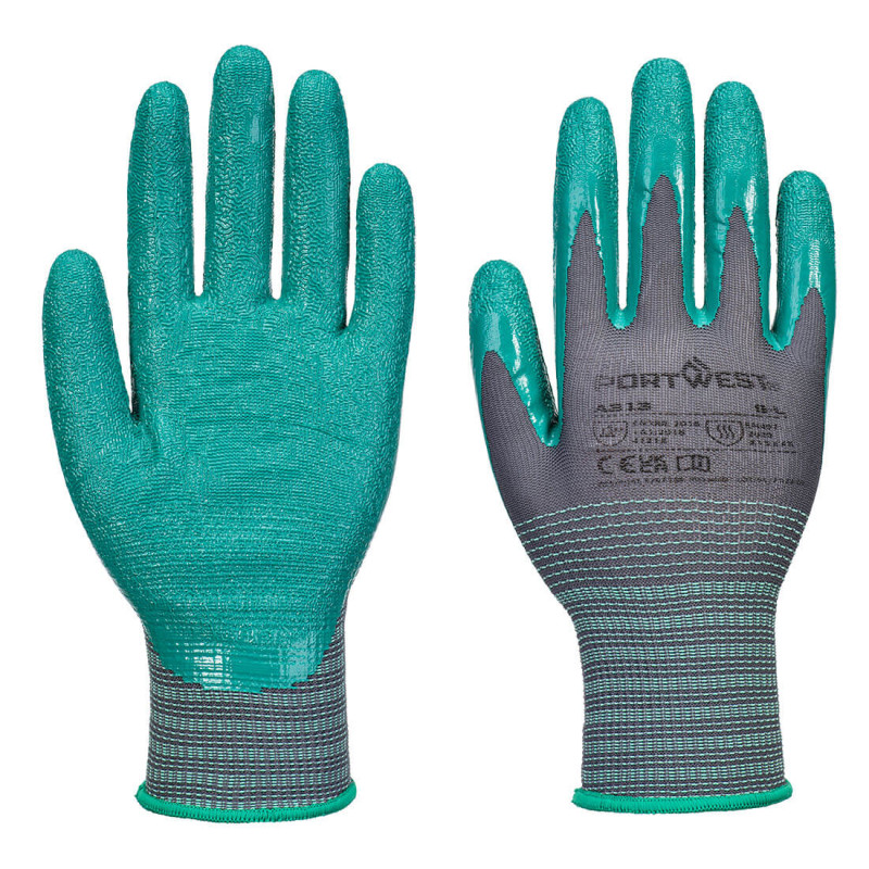 Portwest - Gants Grip jauge 15 en nitrile gris et vert (Pack de 12)