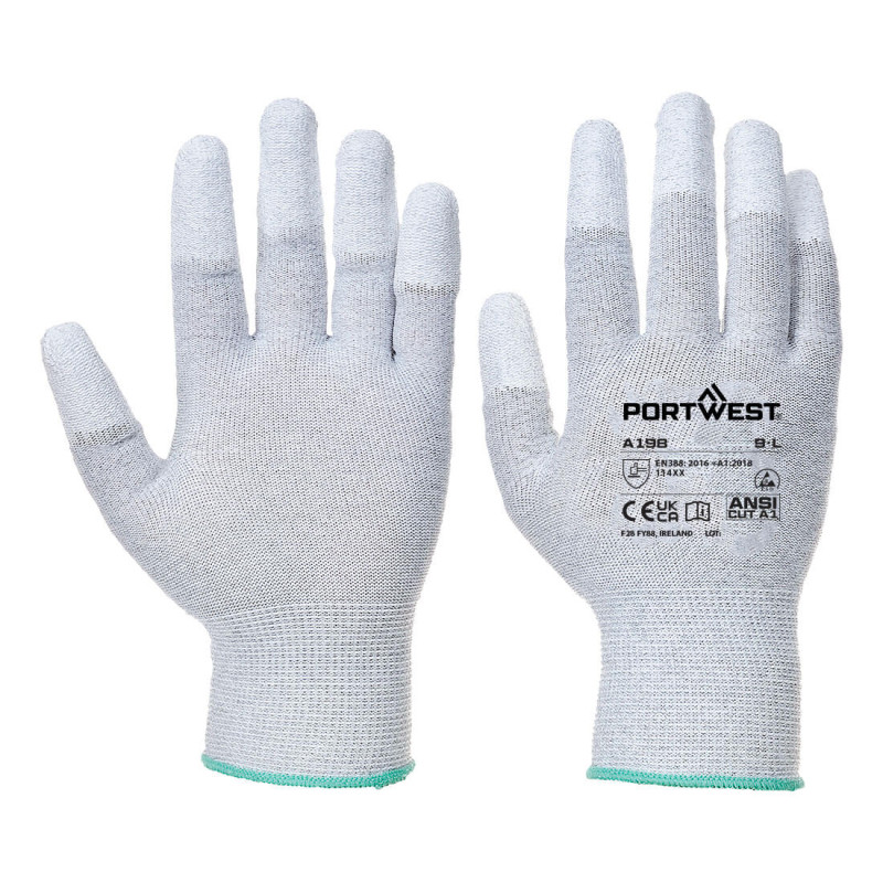 Portwest - Gants de manipulation antistatiques jauge 13 avec doigts enduits PU lisse (Pack de 12)