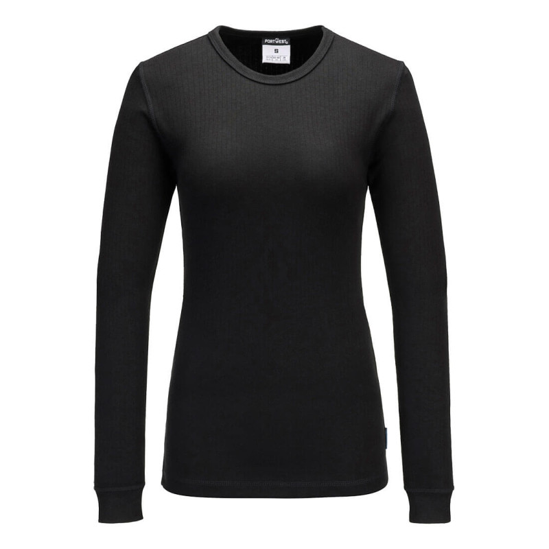 Portwest - Tee-shirt à manches longues noir pour femmes chaud pour l'hiver