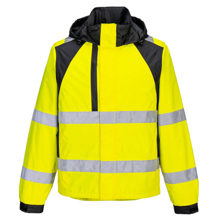Portwest - Veste de pluie imperméable en tissu recyclé avec capuche WX2 haute visibilité classe 2 ou 3