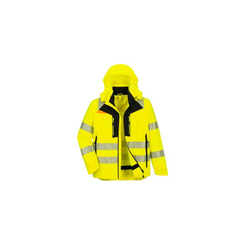 Portwest - Parka imperméable et chaude réversible avec capuche amovible 4 en 1 DX4 haute visibilité classe 3