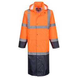 Portwest - Manteau de pluie long bicolore en polyester et PVC haute visibilité classe 3