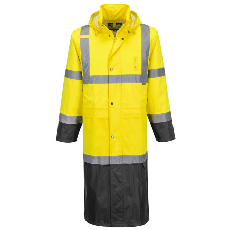 Portwest - Manteau de pluie long bicolore en polyester et PVC haute visibilité classe 3