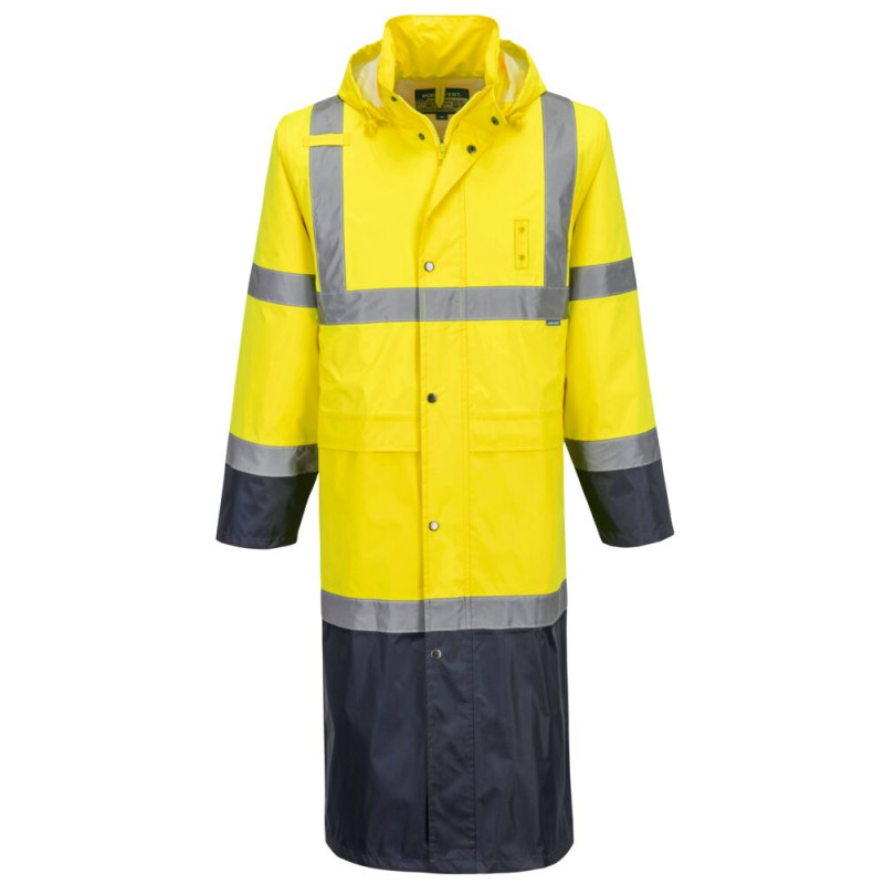 Portwest - Manteau de pluie long bicolore en polyester et PVC haute visibilité classe 3