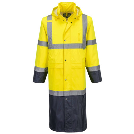 Portwest - Manteau de pluie long bicolore en polyester et PVC haute visibilité classe 3