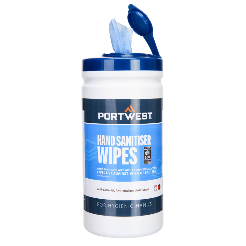 Portwest - Lingettes désinfectantes pour les mains antibactériennes et antifongiques (200 lingettes)