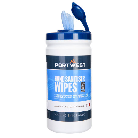 Portwest - Lingettes désinfectantes pour les mains antibactériennes et antifongiques (200 lingettes)