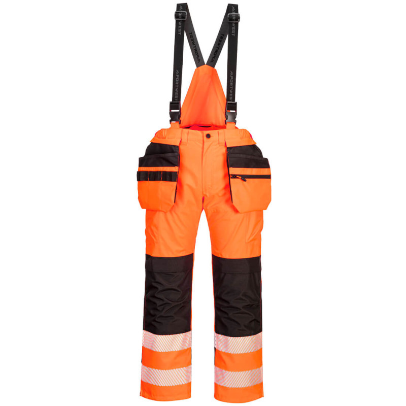 Portwest - Pantalon de pluie à bretelles PW3 avec poches holster haute visibilité classe 2