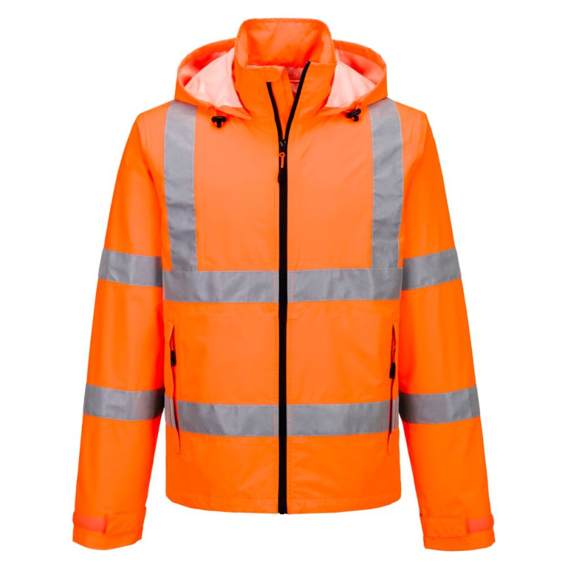 Portwest - Veste de pluie imperméable légère et pliable avec capuche amovible haute visibilité classe 3