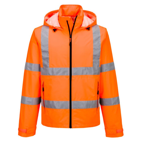 Portwest - Veste de pluie imperméable légère et pliable avec capuche amovible haute visibilité classe 3
