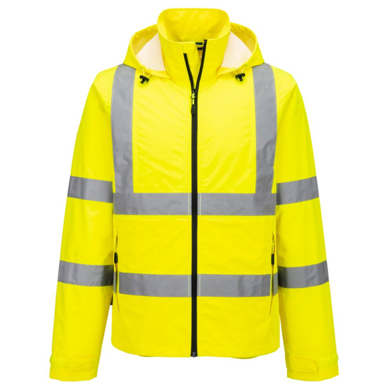 Portwest - Veste de pluie imperméable légère et pliable avec capuche amovible haute visibilité classe 3