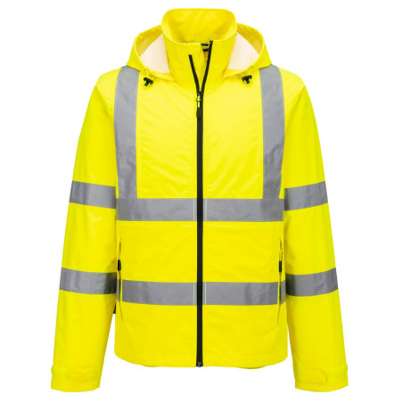 Portwest - Veste de pluie imperméable légère et pliable avec capuche amovible haute visibilité classe 3