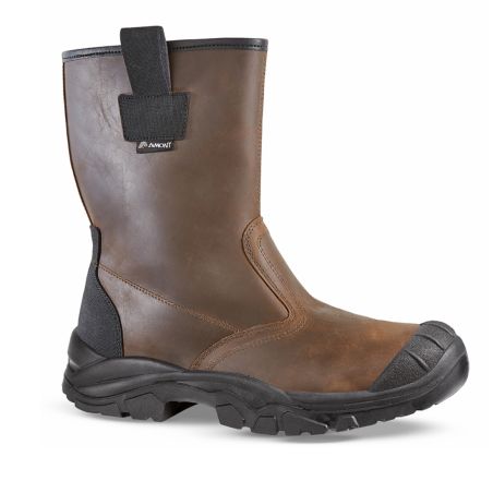 Aimont - Bottes de sécurité fourrées WOOL S3 marron en cuir pull-up hydrofuge spécial BTP avec embout acier