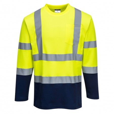 Portwest - T-Shirt Coton Comfort bicolore manches longues HV - S280