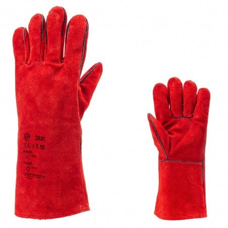 Coverguard - Gants anti chaleur rouge croûte de vachette EUROWELD 2631  (Pack de 12) - Carbonn