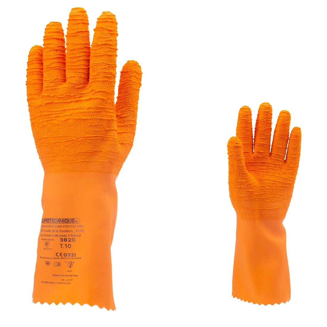 Coverguard - Gants de protection chimique orange en latex crêpé EUROCHEM  L3820 (Pack de 12)